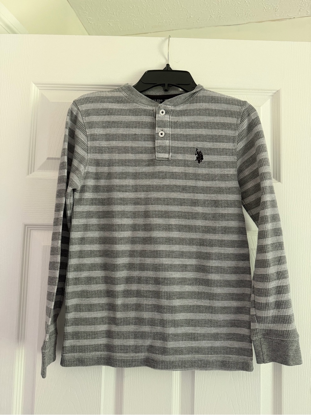 U.S. Polo Assn. Gray Striped Waffle Knit Henley